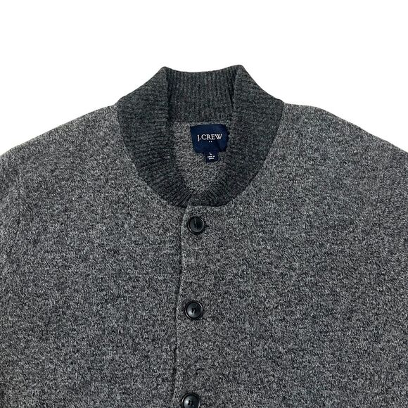 J.Crew Men's Charcoal Grey Two Tone Lambswool Bomber Cardigan SZ Large - Picture 5 of 10